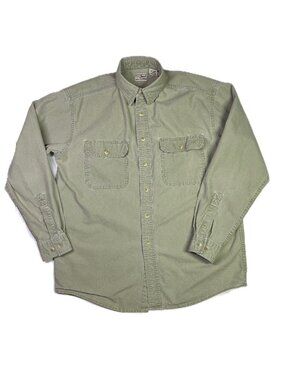 L.L. Bean Size M Reg Faded Green Long Sleeve Button-Up Shirt Pockets 100% Cotton
